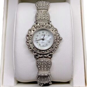 Vintage Silver Marcasite Style Quartz Round Face Watch